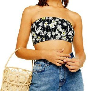Topshop Floral Tie Front Bandeau Top